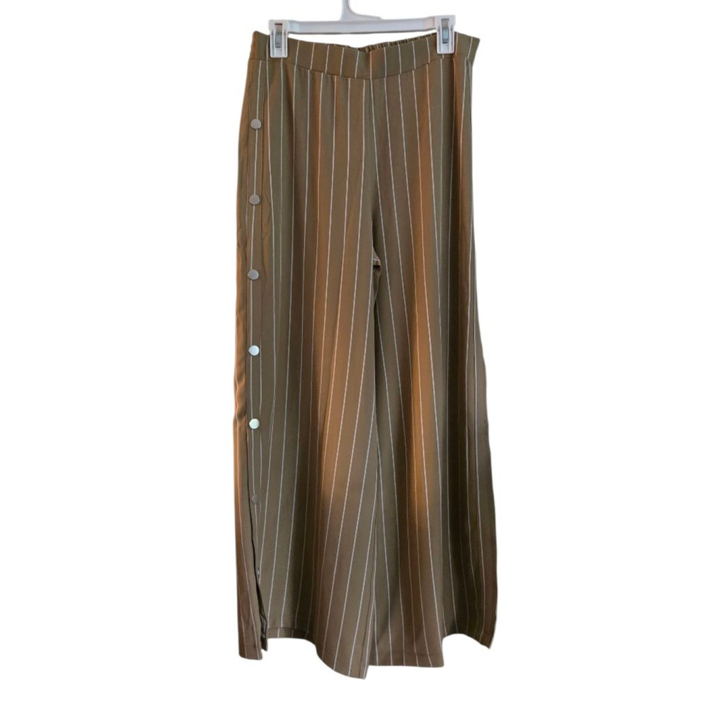 Women's Patrizia Luca Milano Khaki/White Stripe Wide Leg Pants, Medium